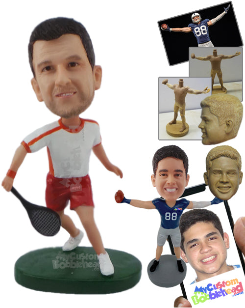 Strong Male Tennis Player Going for the Win Personalized Bobblehead