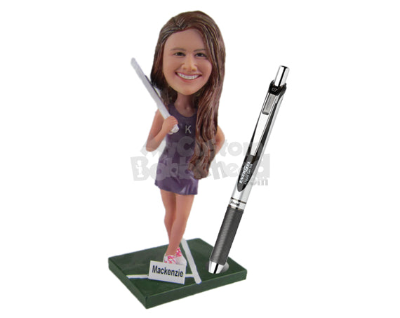 Custom Bobblehead Female Tennis Player Pen Holder - Sports & Hobbies Tennis Personalized Bobblehead & Cake Topper