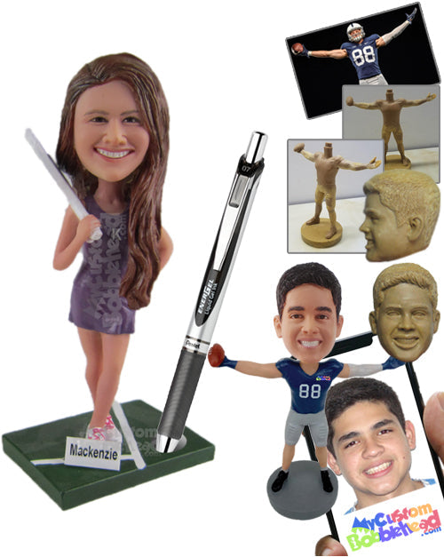 Female Tennis Player Pen Holder Personalized Bobblehead