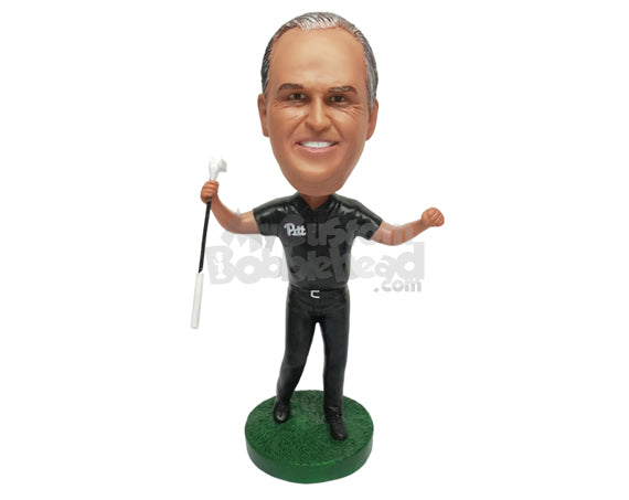 Custom Bobblehead Golfer With Gold Club In Hand - Sports & Hobbies Golfing Personalized Bobblehead & Cake Topper