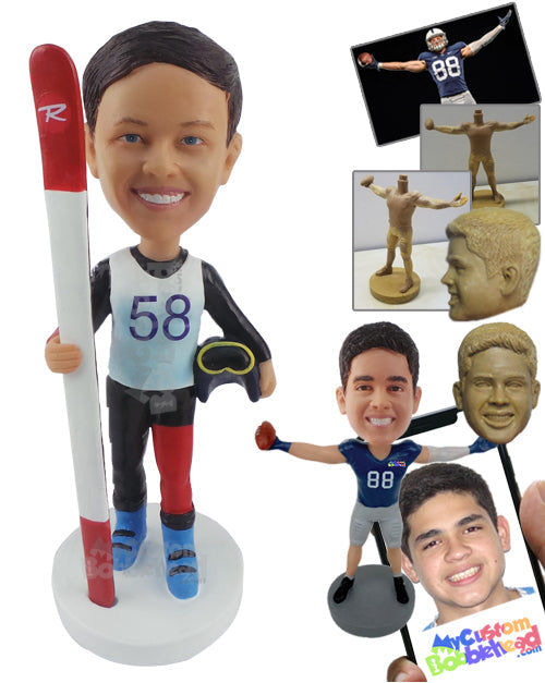 Skier with His Essentials Ready for Skiing Personalized Bobblehead