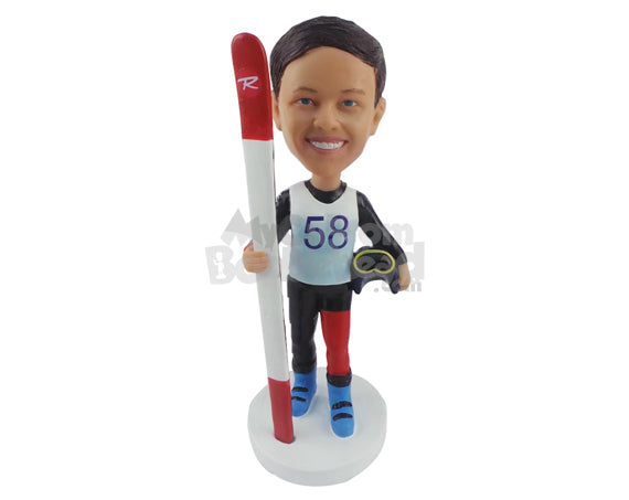 Custom Bobblehead Skier With His Essentials Ready For Skyer - Sports & Hobbies Skiing & Skating Personalized Bobblehead & Cake Topper