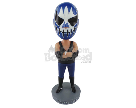 Custom Bobblehead Wrestler Wearing A Mask To Hide His Face - Sports & Hobbies Weight Lifting & Body Building Personalized Bobblehead & Cake Topper