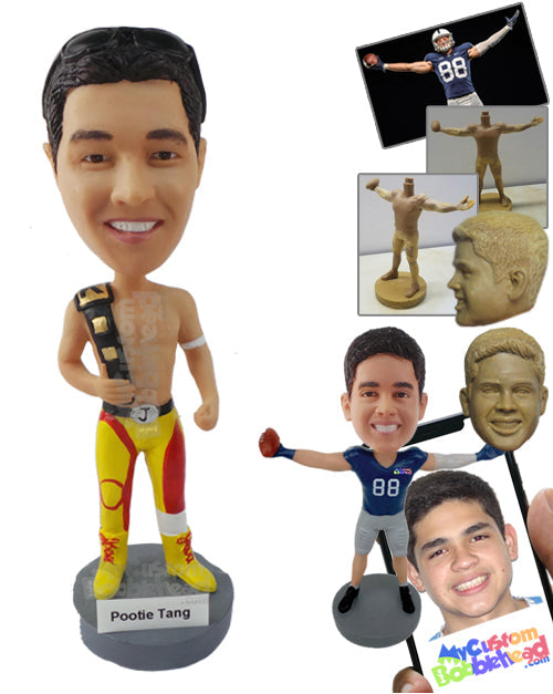 Fighter Wearing His Belt and Shirtless Personalized Bobblehead