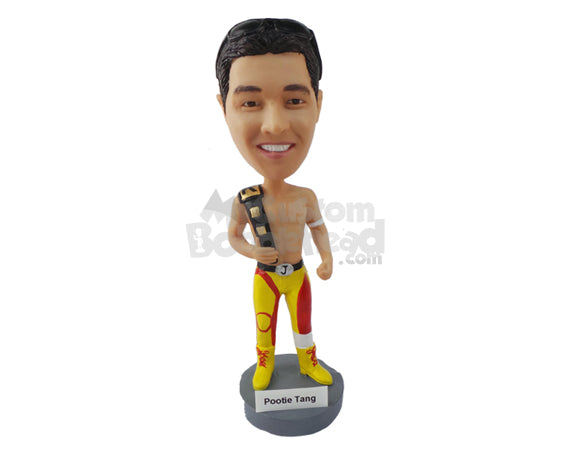 Custom Bobblehead Fighter Wearing His Belt And Shirtless - Sports & Hobbies Weight Lifting & Body Building Personalized Bobblehead & Cake Topper