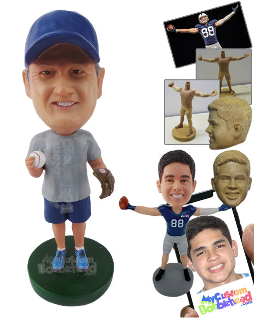 Baseball Player Holding a Ball with Cap Personalized Bobblehead