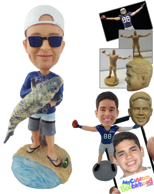 Fisherman Holding His Fish Personalized Bobblehead