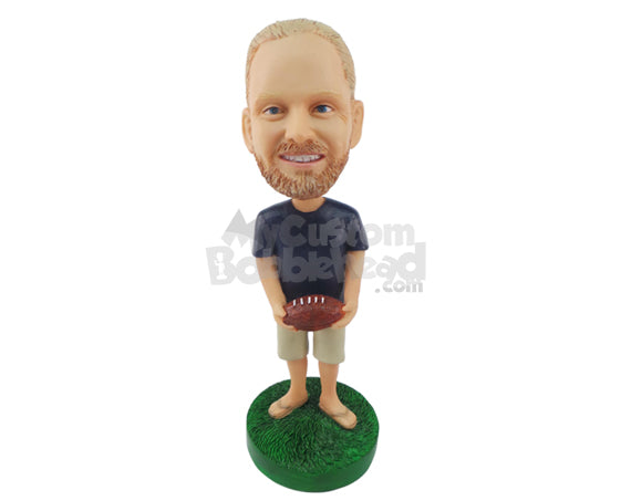 Football Player Holding a Football Personalized Bobblehead