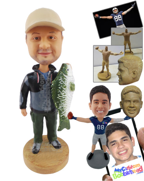 Fisherman Holding a Giant Fish to Impress People Personalized Bobblehead