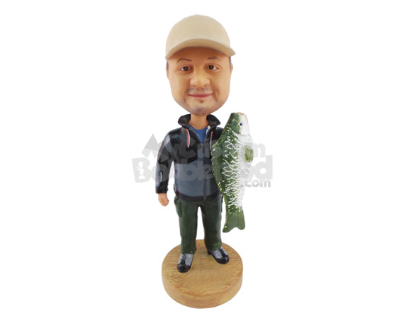 Fisherman Holding a Giant Fish to Impress People Personalized Bobblehead