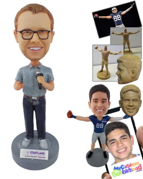 Public Speaker or Host Holding Mic in His Hand Personalized Bobblehead