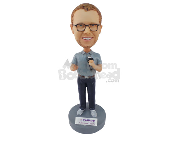 Custom Bobblehead Public Speaker Or Host Holding Mic In His Hand - Sports & Hobbies Super Executives Personalized Bobblehead & Cake Topper