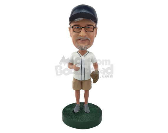 Guy Wearing Baseball Clothes and Wearing a Glove Personalized Bobblehead