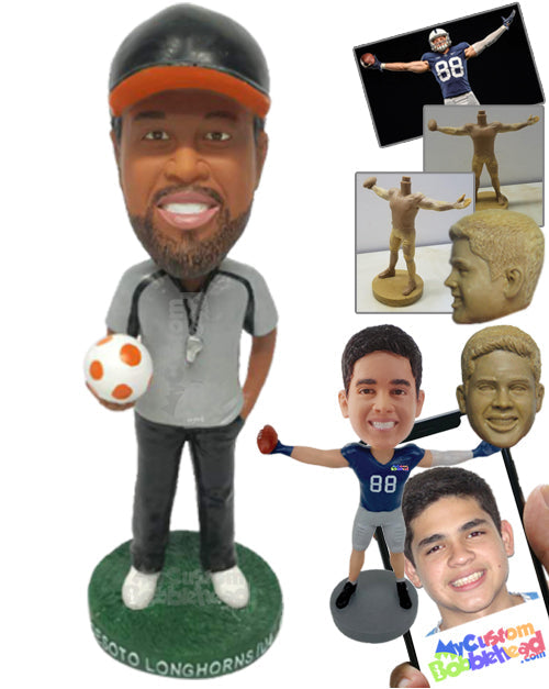 Soccer Player Holding a Soccer Ball in One Hand Personalized Bobblehead