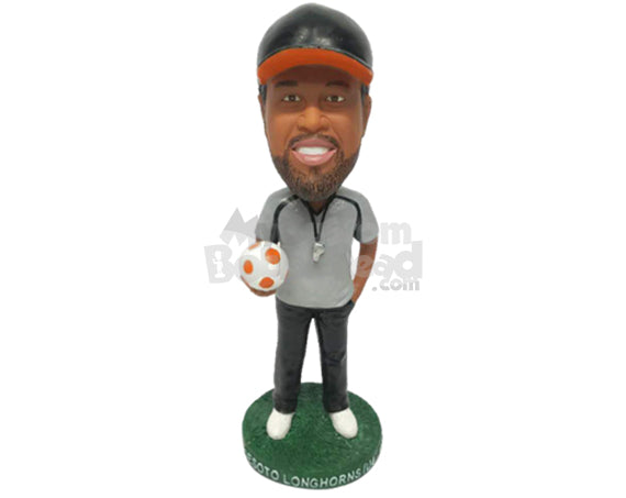 Soccer Player Holding a Soccer Ball in One Hand Personalized Bobblehead