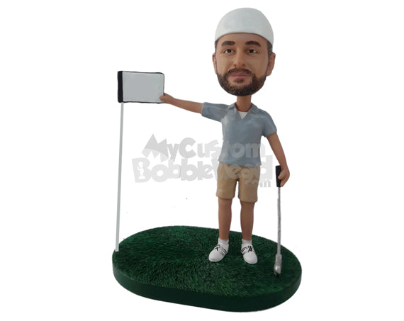 Golfer with His Golf Stick Next to Him Personalized Bobblehead