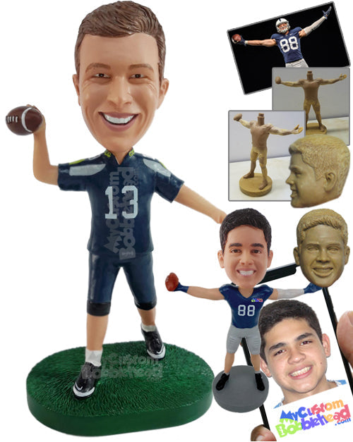 Football Player about to Throw His Football in Full Speed Personalized Bobblehead