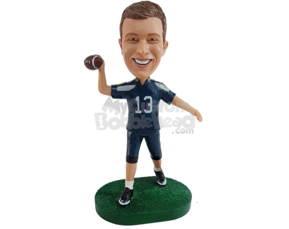 Custom Bobblehead Football Player About To Throw His Football In Full Speed - Sports & Hobbies Football Personalized Bobblehead & Cake Topper