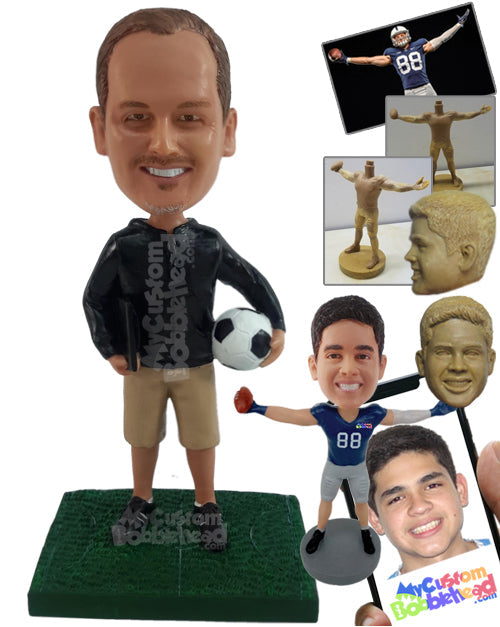 Soccer Coach Holding Soccer Ball in His Hand Personalized Bobblehead