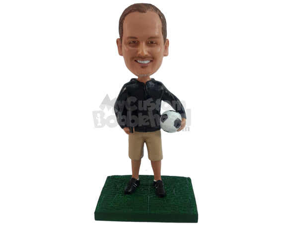 Soccer Coach Holding Soccer Ball in His Hand Personalized Bobblehead