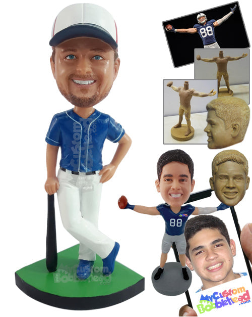 Baseball Player Leaning on Bat Personalized Bobblehead