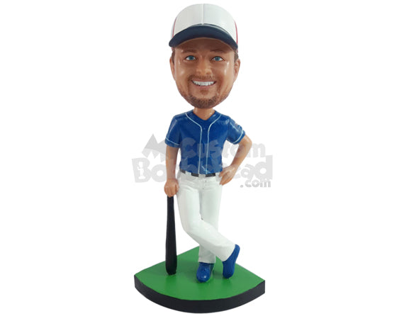 Baseball Player Leaning on Bat Personalized Bobblehead