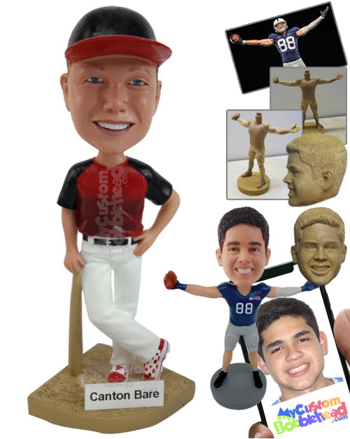 Baseball Coach Leaning on Bat Personalized Bobblehead