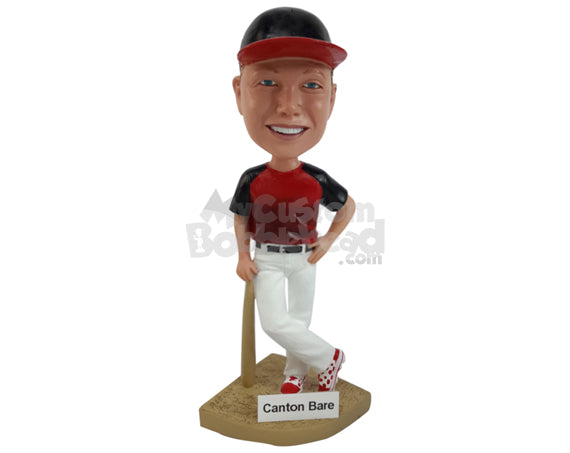 Baseball Coach Leaning on Bat Personalized Bobblehead