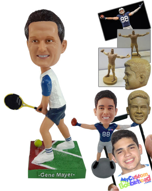 Tennis Player Ready to Blast Another Ball into Opposition Court Personalized Bobblehead