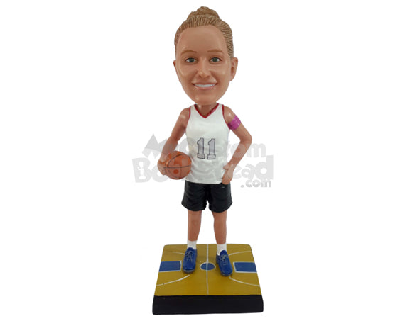 Female Basketball Player Holding Ball Personalized Bobblehead