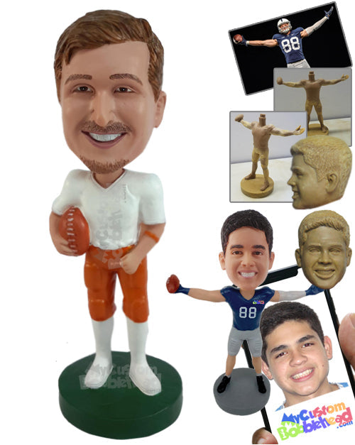 Professional Football Player Holding a Football Personalized Bobblehead