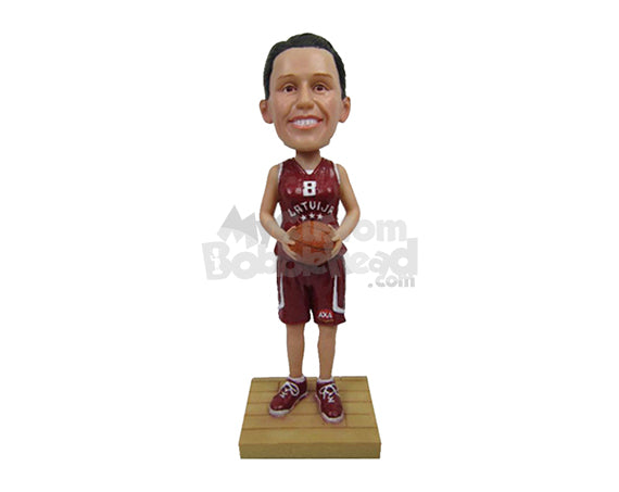 Custom Bobblehead Female Basketball Player With Ball In Hand Ready To Score - Sports & Hobbies Basketball Personalized Bobblehead & Cake Topper