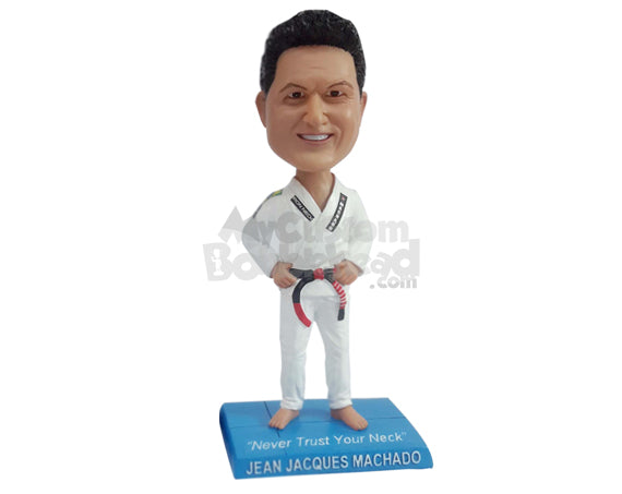 Custom Bobblehead Karate Master Wearing His Uniform Ready To Teach People - Sports & Hobbies Boxing & Martial Arts Personalized Bobblehead & Cake Topper