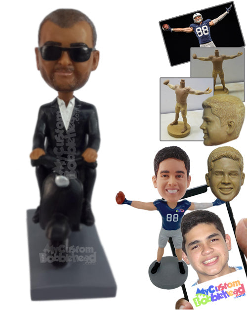 Spy Riding a Motorcycle with Blend Personalized Bobblehead