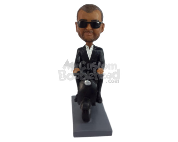 Custom Bobblehead Spy Riding A Motorcycle With Blend - Sports & Hobbies Super Executives Personalized Bobblehead & Cake Topper