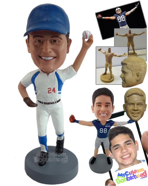 Baseball Player Holding a Baseball Personalized Bobblehead