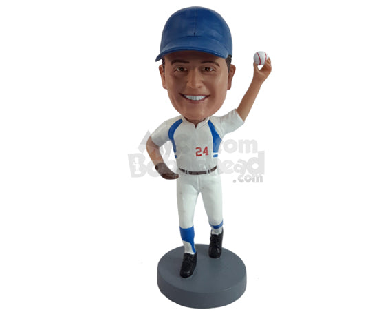 Baseball Player Holding a Baseball Personalized Bobblehead