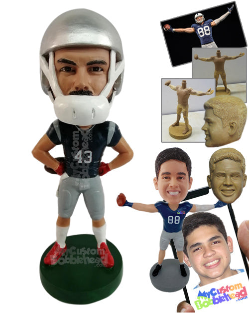 Football Player All Geared Up and Ready to Win the Game Personalized Bobblehead