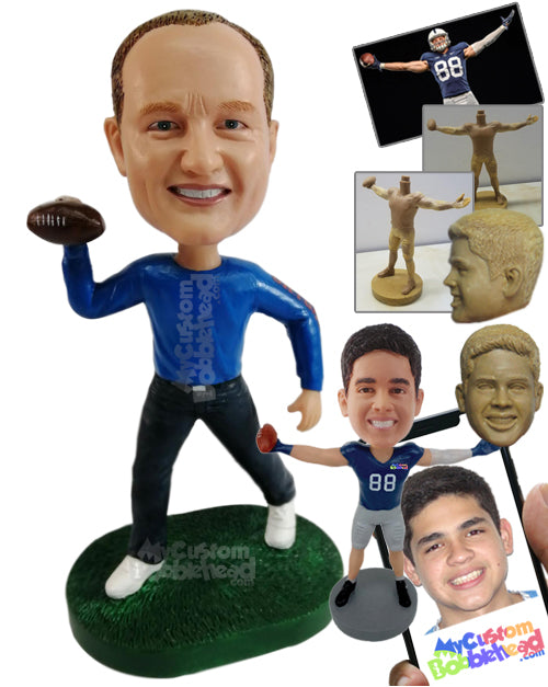 Football Aficionado Having a Good Day Playing Personalized Bobblehead