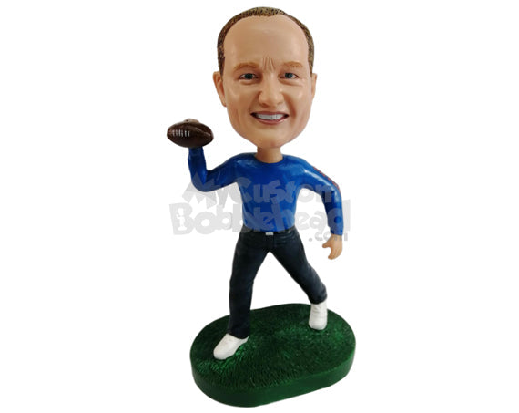 Football Aficionado Having a Good Day Playing Personalized Bobblehead