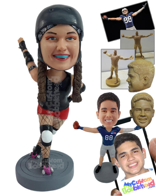 Rollerblader ready to make her best move Personalized Bobblehead