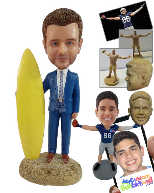 Surf lover businessman wearing nice suit Personalized Bobblehead