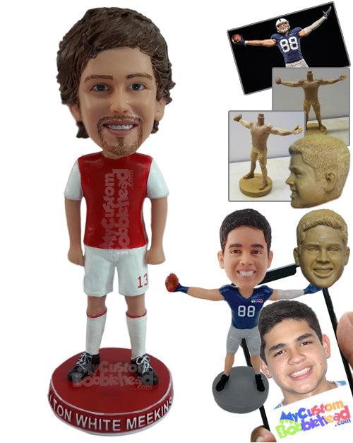 Soccer player posing proudly for his team Personalized Bobblehead