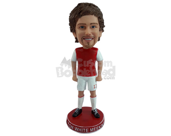 Soccer player posing proudly for his team Personalized Bobblehead