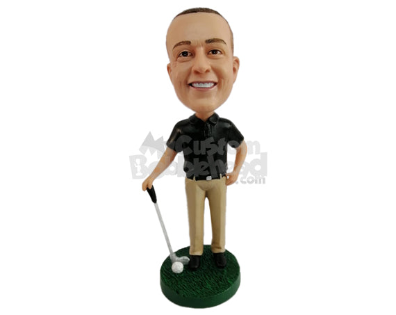 Custom Bobblehead Great golf player posing neatly wearing a polo shirt and long pants - Sports & Hobbies Golfing Personalized Bobblehead & Action Figure