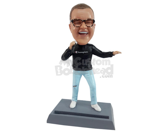 Custom Bobblehead Stylish singer having a great time hitting high notes - Sports & Hobbies Super Executives Personalized Bobblehead & Action Figure