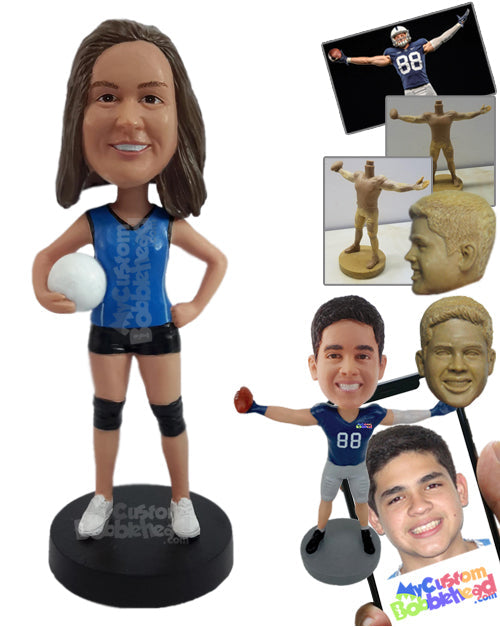 Athletic Volleyball Player Wearing Jersey and Holding the Ball Personalized Bobblehead