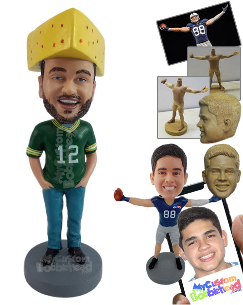 Great Football Fan Wearing a Jersey, Long Pants, and Nice Shoes Personalized Bobblehead