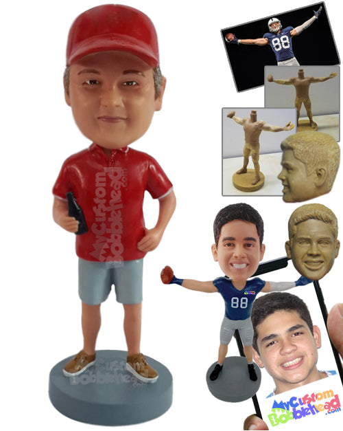 Coach Determined to an Important Game Wearing Polo Shirt, Shorts, and Loafers Personalized Bobblehead