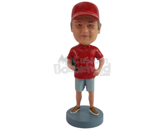 Coach Determined to an Important Game Wearing Polo Shirt, Shorts, and Loafers Personalized Bobblehead